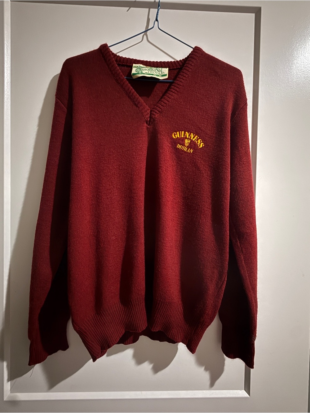 Guinness Maroon V-neck Sweater with Green Label